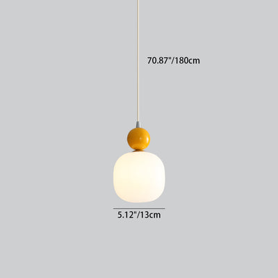 Contemporary Scandinavian Cream Round Cylinder Resin PE 1-Light Pendant Light For Bedroom