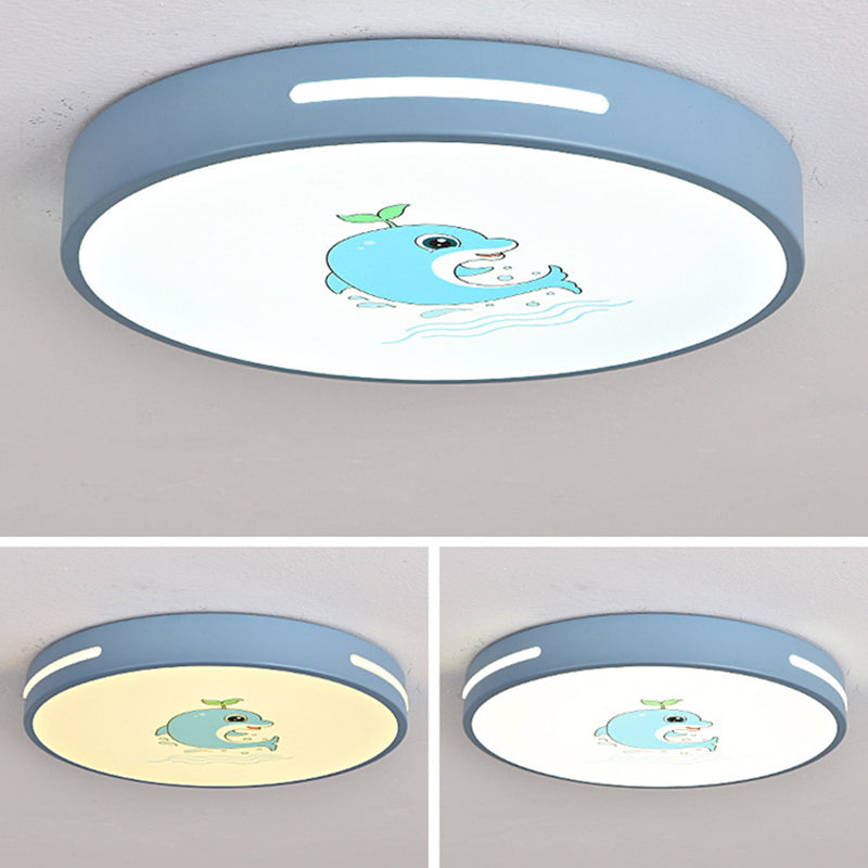 Modern Minimalist Macaron Cute Round Iron Acrylic LED Flush Mount Ceiling Light For Bedroom