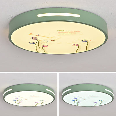 Modern Minimalist Macaron Cute Round Iron Acrylic LED Flush Mount Ceiling Light For Bedroom