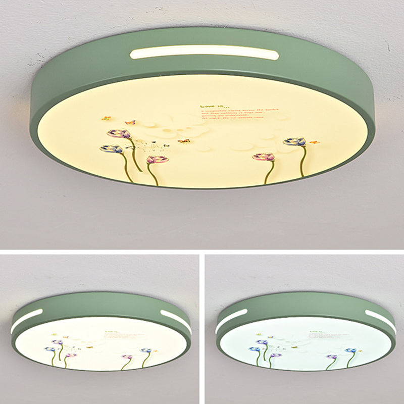 Modern Minimalist Macaron Cute Round Iron Acrylic LED Flush Mount Ceiling Light For Bedroom