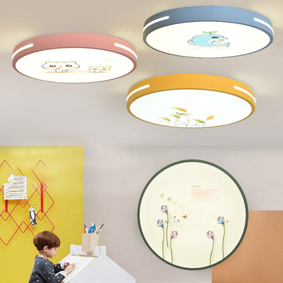 Modern Minimalist Macaron Cute Round Iron Acrylic LED Flush Mount Ceiling Light For Bedroom