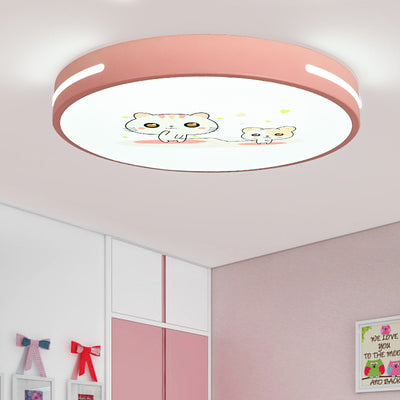 Modern Minimalist Macaron Cute Round Iron Acrylic LED Flush Mount Ceiling Light For Bedroom