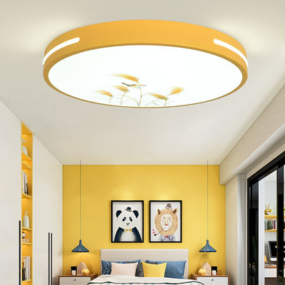 Modern Minimalist Macaron Cute Round Iron Acrylic LED Flush Mount Ceiling Light For Bedroom