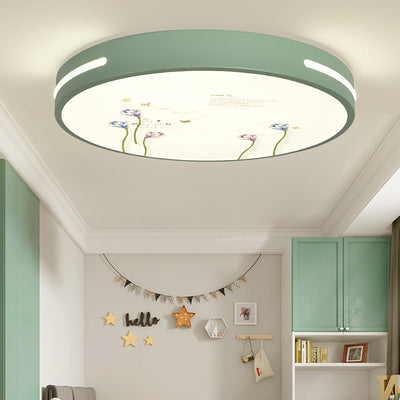 Modern Minimalist Macaron Cute Round Iron Acrylic LED Flush Mount Ceiling Light For Bedroom