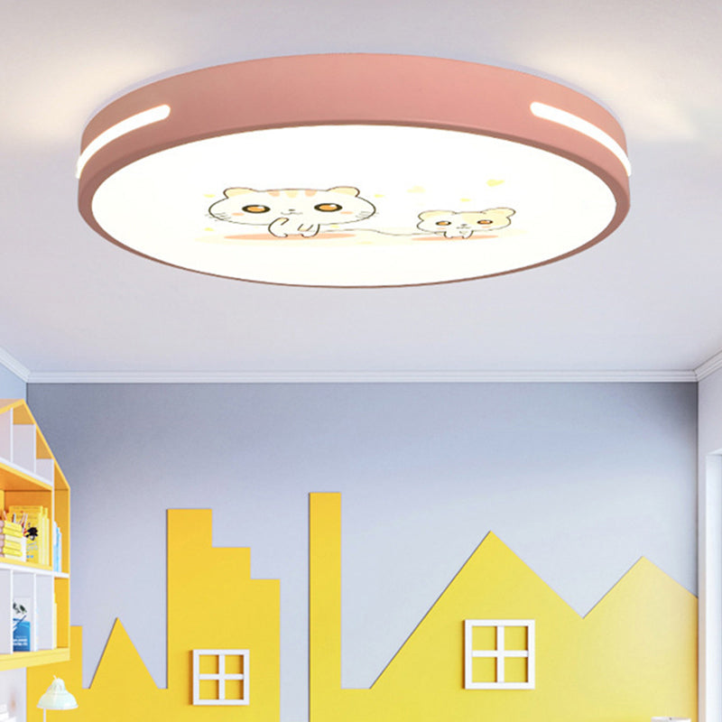 Modern Minimalist Macaron Cute Round Iron Acrylic LED Flush Mount Ceiling Light For Bedroom