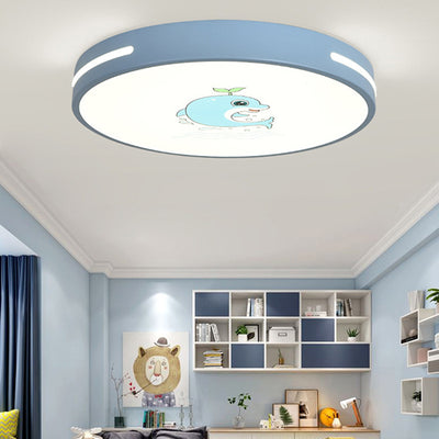 Modern Minimalist Macaron Cute Round Iron Acrylic LED Flush Mount Ceiling Light For Bedroom