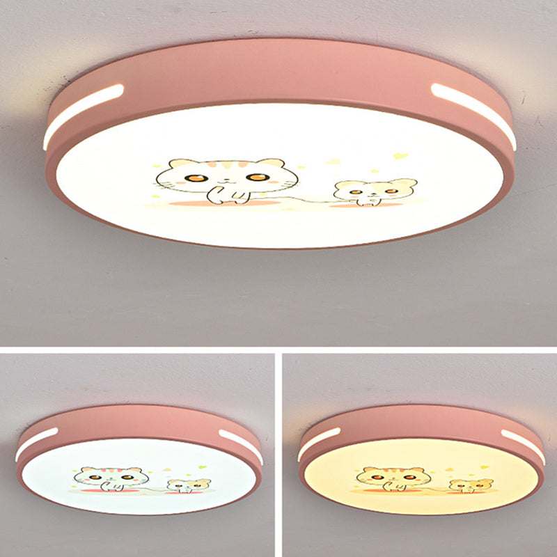 Modern Minimalist Macaron Cute Round Iron Acrylic LED Flush Mount Ceiling Light For Bedroom