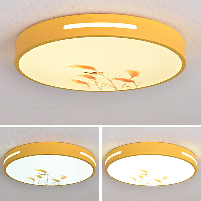 Modern Minimalist Macaron Cute Round Iron Acrylic LED Flush Mount Ceiling Light For Bedroom