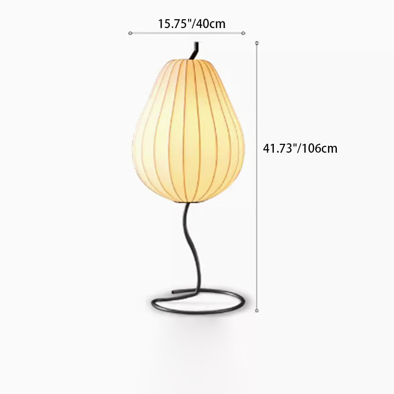 Traditional Japanese Pear Shape Oval Iron Fabric 1-Light Standing Floor Lamp For Living Room