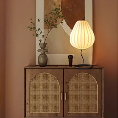 Traditional Japanese Pear Shape Oval Iron Fabric 1-Light Table Lamp For Bedroom