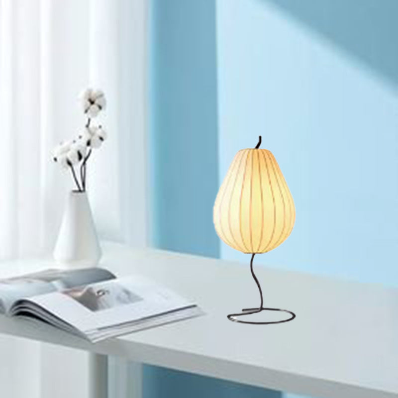 Traditional Japanese Pear Shape Oval Iron Fabric 1-Light Table Lamp For Bedroom