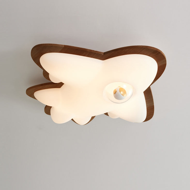 Contemporary Creative Cartoon Airplane Shape Iron Rubberwood Acrylic LED Flush Mount Ceiling Light For Bedroom