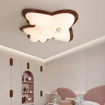 Contemporary Creative Cartoon Airplane Shape Iron Rubberwood Acrylic LED Flush Mount Ceiling Light For Bedroom