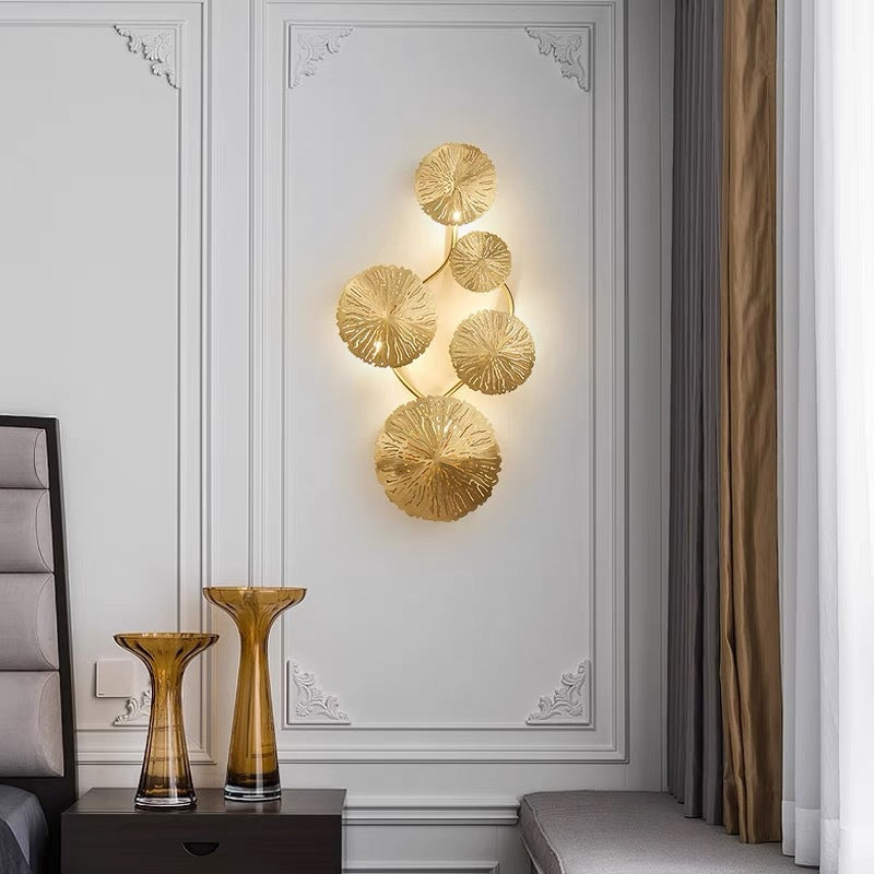 Contemporary Creative Round Lotus Leaf Stainless Steel 4/5/6/8 Light Wall Sconce Lamp For Living Room