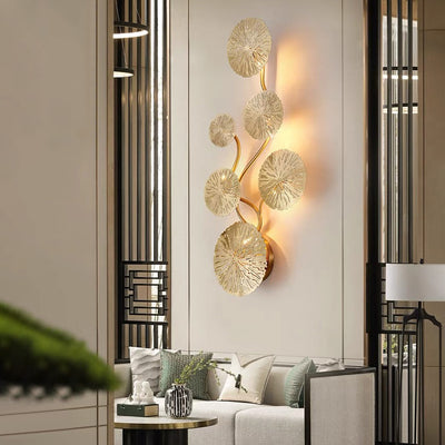 Contemporary Creative Round Lotus Leaf Stainless Steel 4/5/6/8 Light Wall Sconce Lamp For Living Room