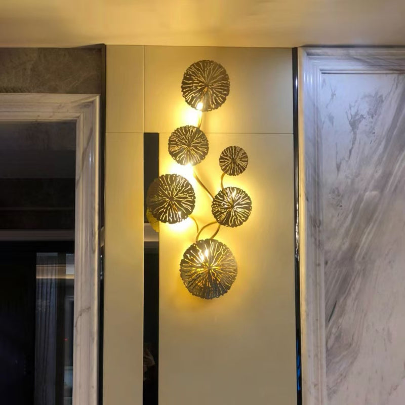 Contemporary Creative Round Lotus Leaf Stainless Steel 4/5/6/8 Light Wall Sconce Lamp For Living Room