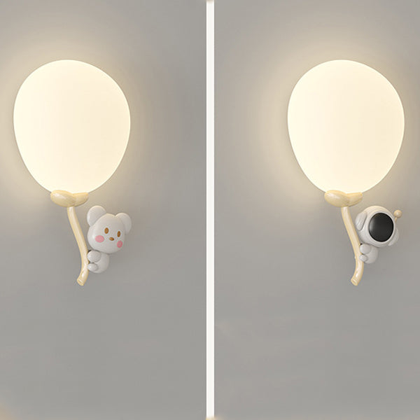 Contemporary Creative Cream Round Balloon Monkey Cow Spaceman Bear PE Iron LED Wall Sconce Lamp For Bedroom