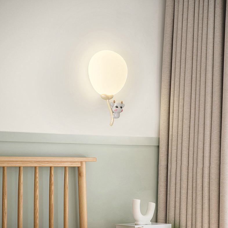 Contemporary Creative Cream Round Balloon Monkey Cow Spaceman Bear PE Iron LED Wall Sconce Lamp For Bedroom