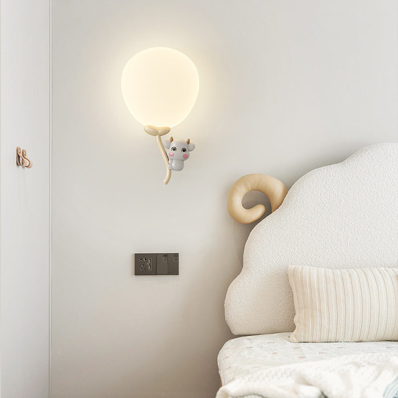 Contemporary Creative Cream Round Balloon Monkey Cow Spaceman Bear PE Iron LED Wall Sconce Lamp For Bedroom