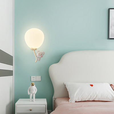 Contemporary Creative Cream Round Balloon Monkey Cow Spaceman Bear PE Iron LED Wall Sconce Lamp For Bedroom