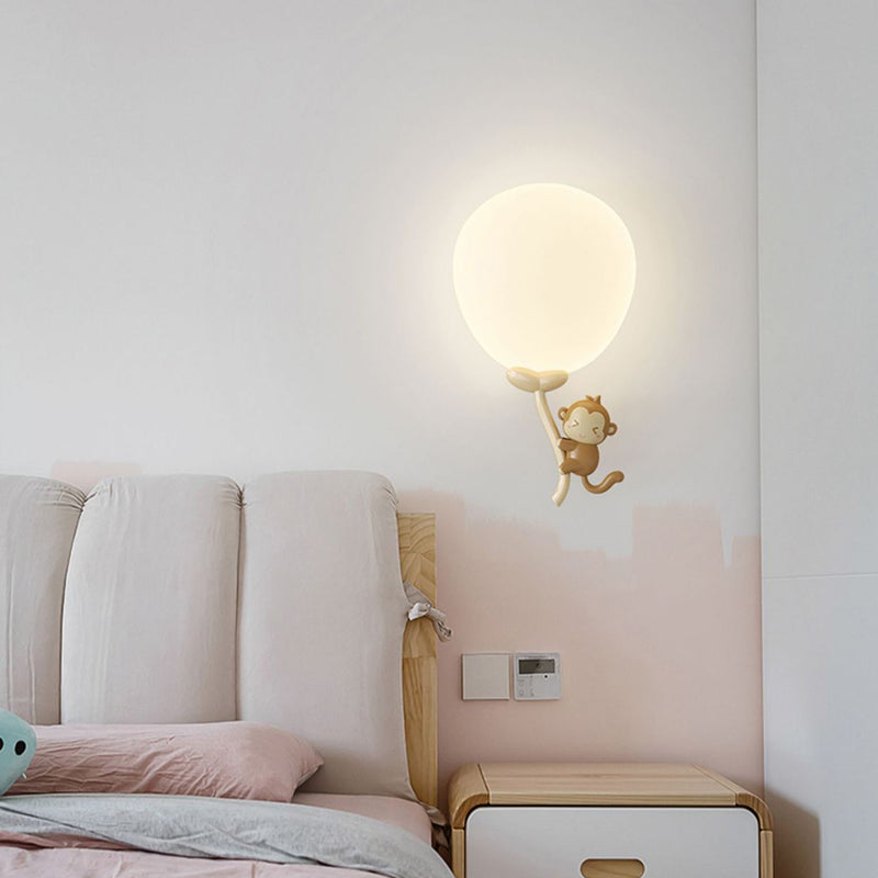 Contemporary Creative Cream Round Balloon Monkey Cow Spaceman Bear PE Iron LED Wall Sconce Lamp For Bedroom