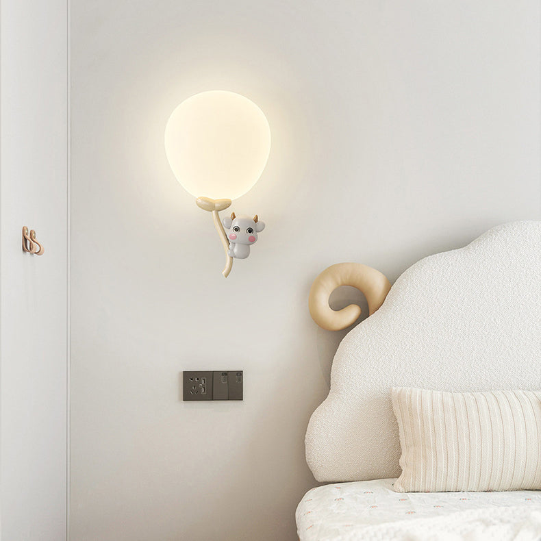 Contemporary Creative Cream Round Balloon Monkey Cow Spaceman Bear PE Iron LED Wall Sconce Lamp For Bedroom