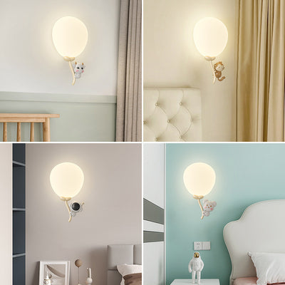 Contemporary Creative Cream Round Balloon Monkey Cow Spaceman Bear PE Iron LED Wall Sconce Lamp For Bedroom