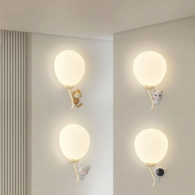 Contemporary Creative Cream Round Balloon Monkey Cow Spaceman Bear PE Iron LED Wall Sconce Lamp For Bedroom