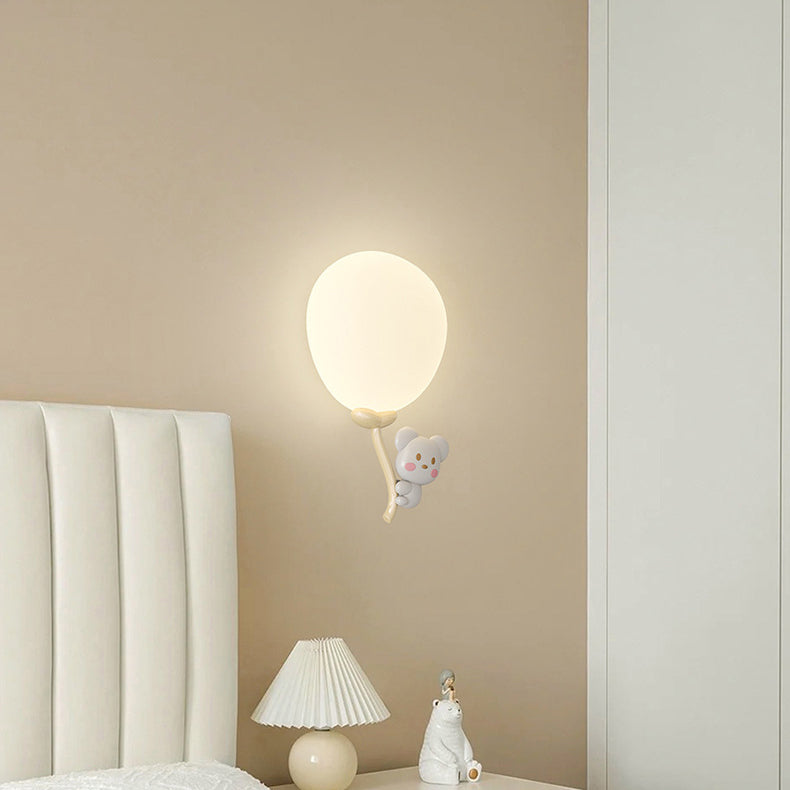 Contemporary Creative Cream Round Balloon Monkey Cow Spaceman Bear PE Iron LED Wall Sconce Lamp For Bedroom