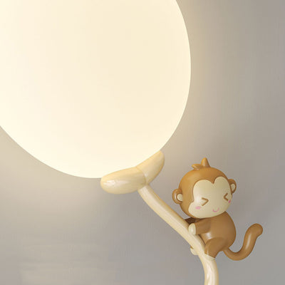 Contemporary Creative Cream Round Balloon Monkey Cow Spaceman Bear PE Iron LED Wall Sconce Lamp For Bedroom