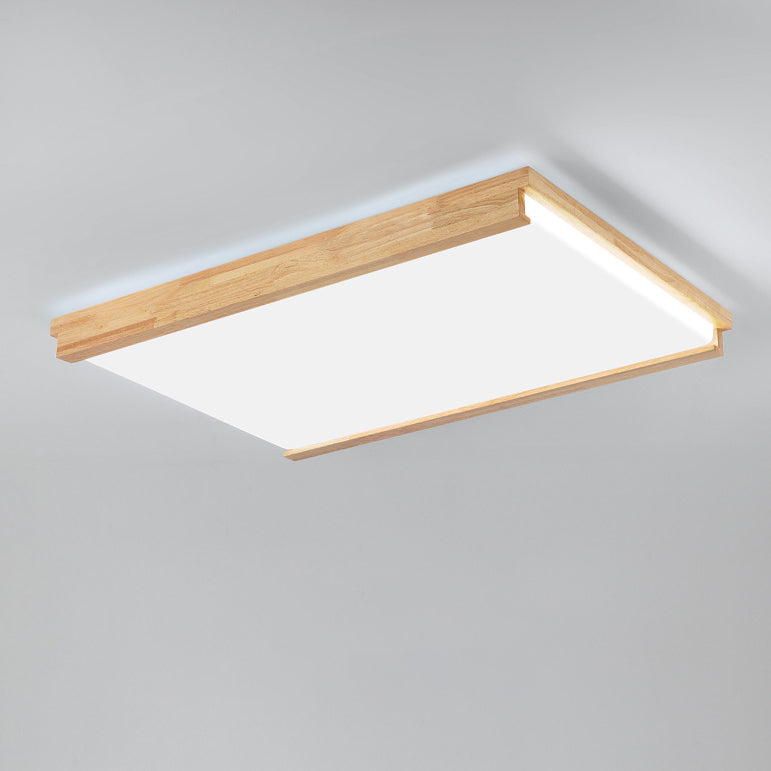 Modern Minimalist Square Rectangle Rubberwood Acrylic LED Flush Mount Ceiling Light For Bedroom