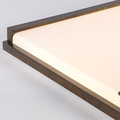 Modern Minimalist Square Rectangle Rubberwood Acrylic LED Flush Mount Ceiling Light For Bedroom