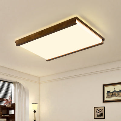 Modern Minimalist Square Rectangle Rubberwood Acrylic LED Flush Mount Ceiling Light For Bedroom