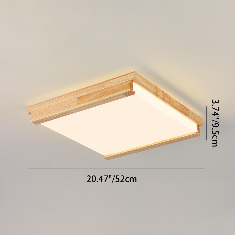 Modern Minimalist Square Rectangle Rubberwood Acrylic LED Flush Mount Ceiling Light For Bedroom