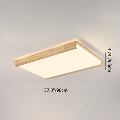 Modern Minimalist Square Rectangle Rubberwood Acrylic LED Flush Mount Ceiling Light For Bedroom