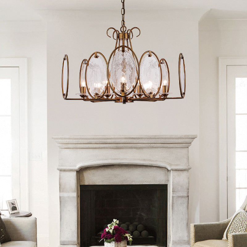 Traditional French Round Oval Copper Glass 8/10/12 Light Chandelier For Living Room