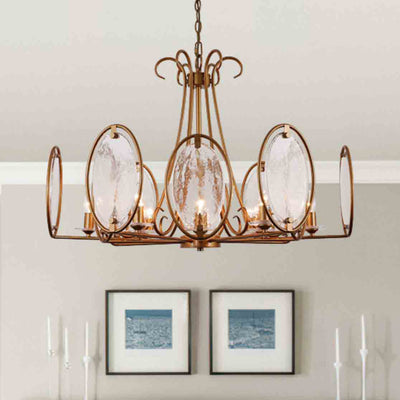 Traditional French Round Oval Copper Glass 8/10/12 Light Chandelier For Living Room