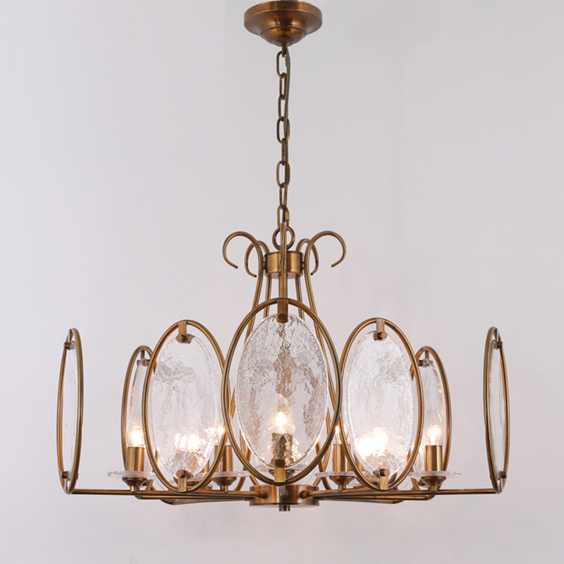 Traditional French Round Oval Copper Glass 8/10/12 Light Chandelier For Living Room