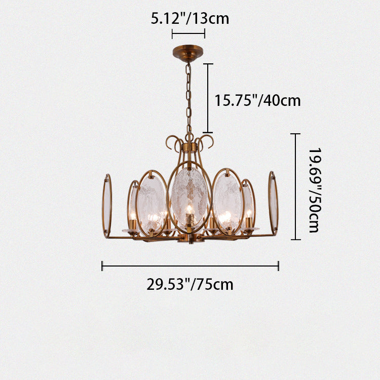 Traditional French Round Oval Copper Glass 8/10/12 Light Chandelier For Living Room