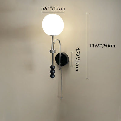 Modern Art Deco Round Cylinder Iron Wood Glass Fabric 1-Light Wall Sconce Lamp For Bedroom