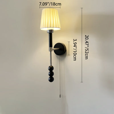 Modern Art Deco Round Cylinder Iron Wood Glass Fabric 1-Light Wall Sconce Lamp For Bedroom