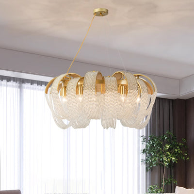 Modern Luxury Tassel Oval Round Metal Crystal 1/6/9 Light Chandelier For Living Room