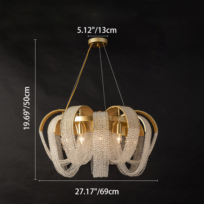 Modern Luxury Tassel Oval Round Metal Crystal 1/6/9 Light Chandelier For Living Room