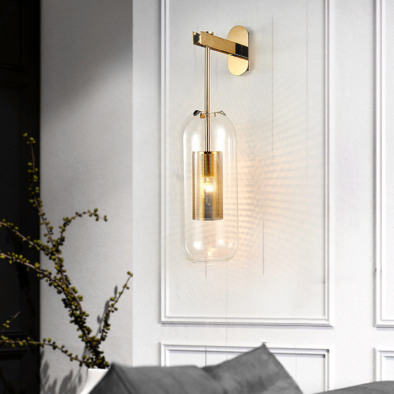 Contemporary Scandinavian Cylinder Oval Stainless Steel Glass 1-Light Wall Sconce Lamp For Bedroom