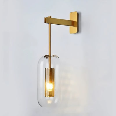 Contemporary Scandinavian Cylinder Oval Stainless Steel Glass 1-Light Wall Sconce Lamp For Bedroom