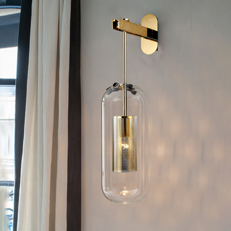 Contemporary Scandinavian Cylinder Oval Stainless Steel Glass 1-Light Wall Sconce Lamp For Bedroom