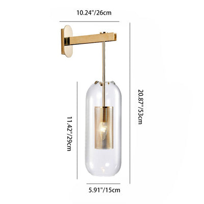 Contemporary Scandinavian Cylinder Oval Stainless Steel Glass 1-Light Wall Sconce Lamp For Bedroom