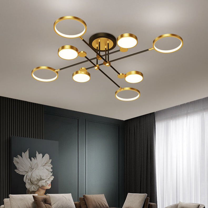 Contemporary Scandinavian Round Silicone Iron Acrylic LED Chandelier For Bedroom