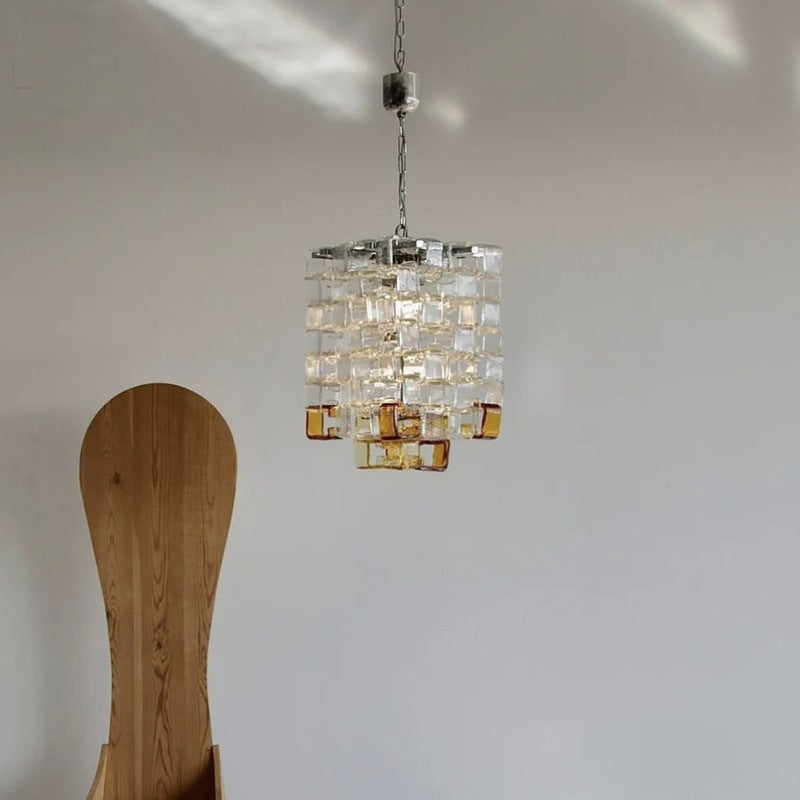 Modern Art Deco Cube Square Iron Crystal 1-Light Pendant Light For Bedroom