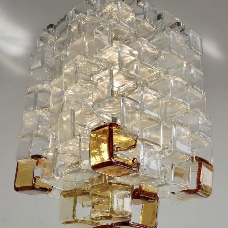 Modern Art Deco Cube Square Iron Crystal 1-Light Pendant Light For Bedroom